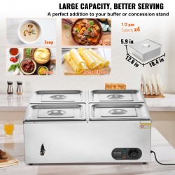 Ruoanlämmitin ruostumatonta terästä neljän altaan 30–85 °C ammattikeittiöihin