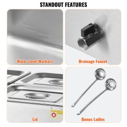 Ruoanlämmitin ruostumatonta terästä neljän altaan 30–85 °C ammattikeittiöihin