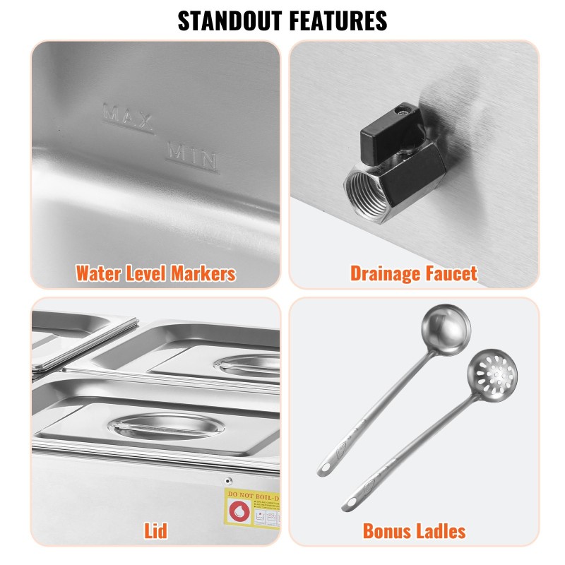 Ruoanlämmitin ruostumatonta terästä neljän altaan 30–85 °C ammattikeittiöihin