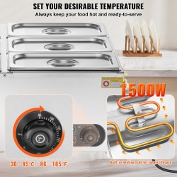 Ruokien lämpöallas ruostumatonta terästä kuudelle 5QT GN-astialle ammattikäyttöön