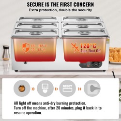 Ruokien lämpöallas ruostumatonta terästä kuudelle 5QT GN-astialle ammattikäyttöön