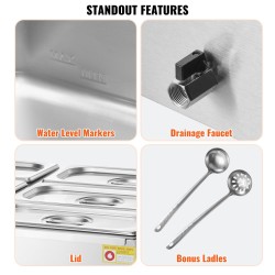 Ruokien lämpöallas ruostumatonta terästä kuudelle 5QT GN-astialle ammattikäyttöön