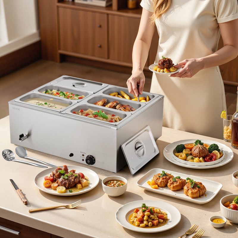 Höyrylämpöallas ruostumaton teräs 1500W 6 erillistä astiaa pitopalveluun ja ravintolakäyttöön