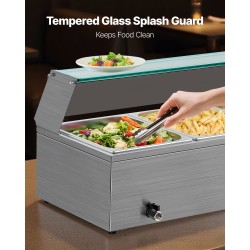 Höyryruoanlämmitin sähköinen ruostumattomasta teräksestä 1500 W 3 astiaa lasikansi buffet-käyttöön