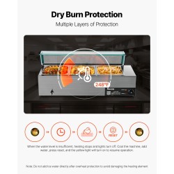 Höyryruoanlämmitin sähköinen ruostumattomasta teräksestä 1500 W 3 astiaa lasikansi buffet-käyttöön