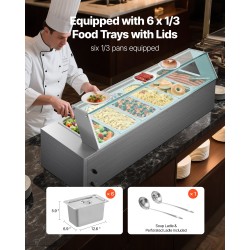 Sähköinen ruoanlämmitin ruostumatonta terästä 1500 wattia kuusi yhden kolmasosan kokoista astiaa lasikansi