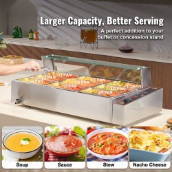 Sähköinen ruoanlämmitin ruostumattomasta teräksestä 1500W 9 pannua lasikansi