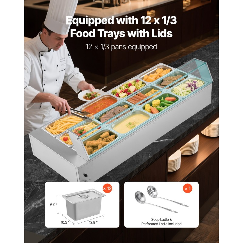 Sähköinen 12-astiallinen vesihaudelämmitin 1700 watin teho ruostumatonta terästä lasikannella pöytämallinen