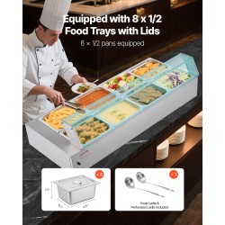 Pöytämallinen buffet-lämpöhaude 8 GN-astiaa ruostumatonta terästä 1700W lasikannella tyhjennysventtiilillä