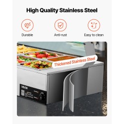 Ruoanlämmitin pöytämallinen 10-allastinen ruostumattomasta teräksestä vesihauteella 1700W lasikannella