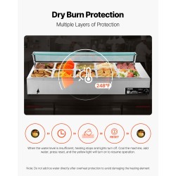 Ruoanlämmitin pöytämallinen 10-allastinen ruostumattomasta teräksestä vesihauteella 1700W lasikannella