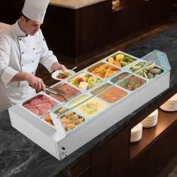 Ruoanlämmitin pöytämallinen 10-allastinen ruostumattomasta teräksestä vesihauteella 1700W lasikannella