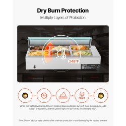 Ruostumattomasta teräksestä sähköinen höyryruoanlämmitin 1500 wattia 6 puolikokoista vuokaa lasikansi