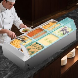 Ruostumattomasta teräksestä sähköinen höyryruoanlämmitin 1500 wattia 6 puolikokoista vuokaa lasikansi