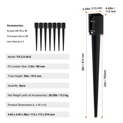 Teräksiset jauhepinnoitetut maapiikit 8 kpl 915 mm sopivat 89 mm puutolppiin