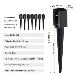 Maapiikit terästä mustalla jauhemaalipinnoitteella 89 mm tolpille 8 kpl