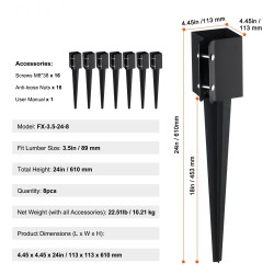 Maapiikit terästä mustalla jauhemaalipinnoitteella 89 mm tolpille 8 kpl