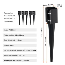 Maapiikit pulverimaalattua terästä 6 kpl 610 mm 89 mm pylväille