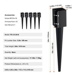 Maapiikit pulverimaalattua terästä 6 kpl 610 mm 89 mm pylväille