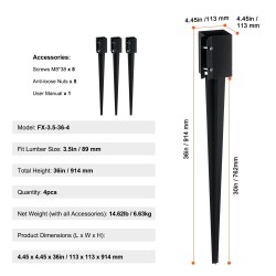 Teräksinen maapiikki 4 kappaletta 914 millimetriä musta pulveripinnoite sopii 89 millimetrin tolppaan