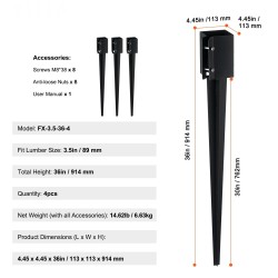 Teräksinen maapiikki 4 kappaletta 914 millimetriä musta pulveripinnoite sopii 89 millimetrin tolppaan