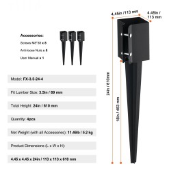 Teräksinen maapiikki aitapaalulle 113x113x610 mm sopii 89 mm tolppaan 4 kpl musta