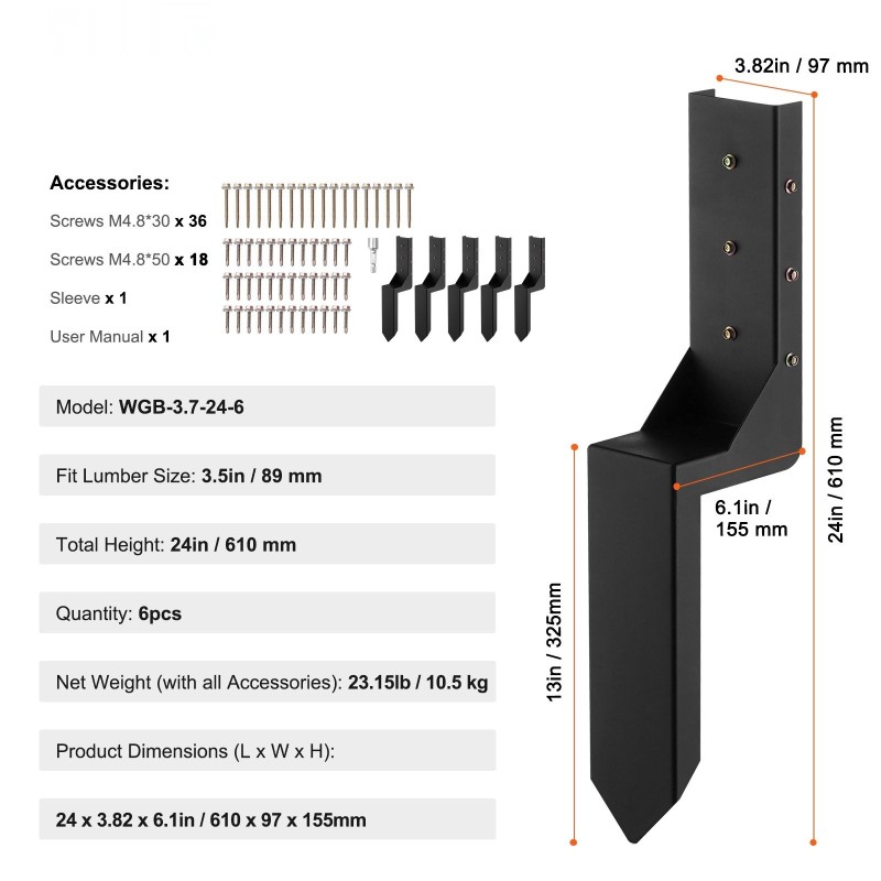 Aidantolpan maapiikit teräs sisämitta 89 mm korkeus 610 mm 6 kpl