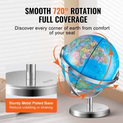 Valaistu maapallo ABS-muovinen 228,6 mm metallijalustalla tähtikartalla kartta englanniksi