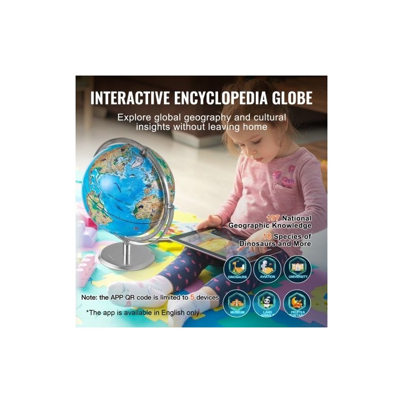 Maapallo ABS-muovi 254 mm lisätyn todellisuuden sovelluksella LED-yövalolla metallijalustalla 720°