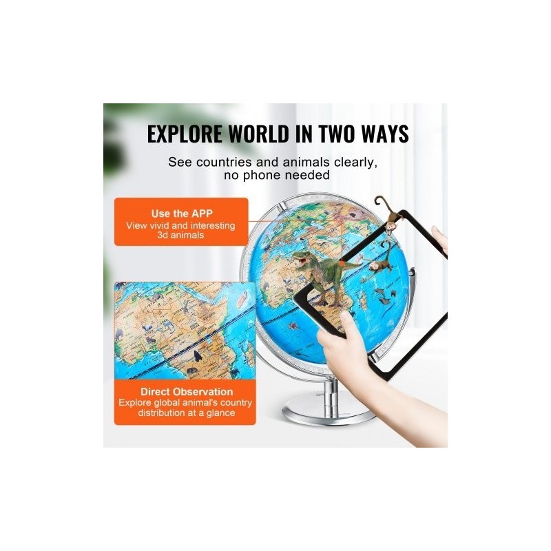 Maapallo ABS-muovi 254 mm lisätyn todellisuuden sovelluksella LED-yövalolla metallijalustalla 720°