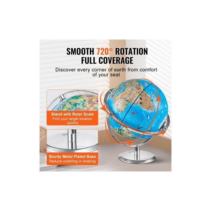 Maapallo ABS-muovi 254 mm lisätyn todellisuuden sovelluksella LED-yövalolla metallijalustalla 720°