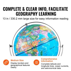 Valaistu ABS-muovinen maapallo 33 cm 720° pyörivällä metallijalustalla LED-tähdistövalolla