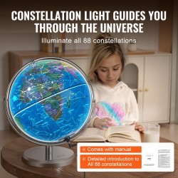 Valaistu ABS-muovinen maapallo 33 cm 720° pyörivällä metallijalustalla LED-tähdistövalolla