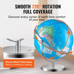 Valaistu ABS-muovinen maapallo 33 cm 720° pyörivällä metallijalustalla LED-tähdistövalolla