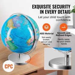 Valaistu ABS-muovinen maapallo 33 cm 720° pyörivällä metallijalustalla LED-tähdistövalolla
