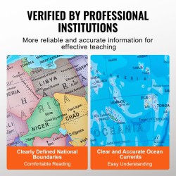 Valaistu ABS-muovinen maapallo 33 cm 720° pyörivällä metallijalustalla LED-tähdistövalolla