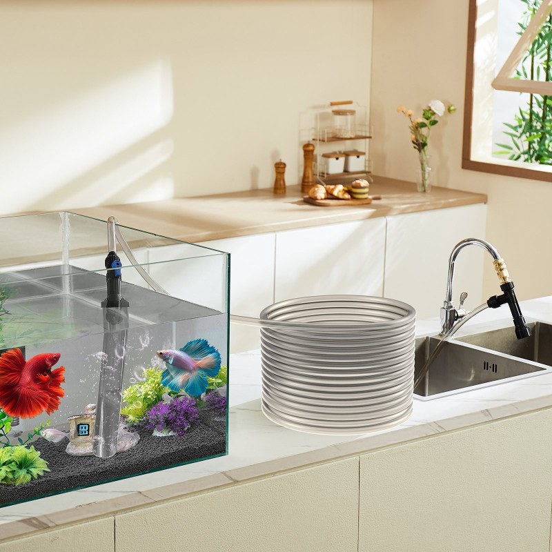 Akvaarion vedenvaihtaja ja pohjanpuhdistin sifonitoiminen 9,1 m PVC-letku messinkisovittimet