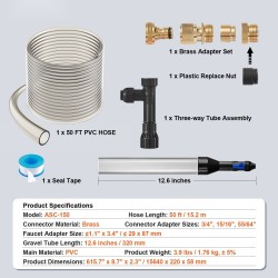 Akvaarion soranpuhdistaja vedenvaihtoon PVC-letku 15,2 m 3 messinkistä sovitinta