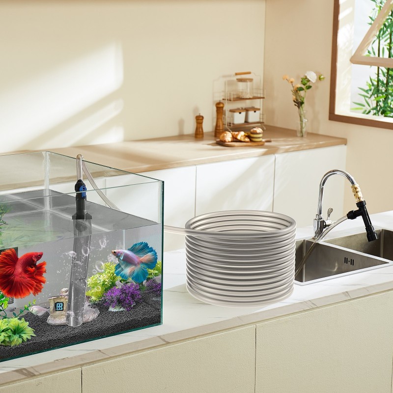 Akvaarion sorapuhdistaja ilman sähköä PVC letku 7,6 m 3 messinkiadapteria