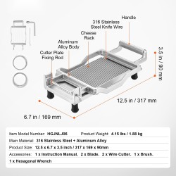 Leipä ja juustohöylä alumiiniseosrunko 316 ruostumattomat leikkuulangat leikkausraot 0,39 ja 0,78 tuumaa