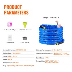 Lämmitettävä PVC-vesiletku 15,2 m matkailuautoon juomavedelle turvallinen -42,7°C