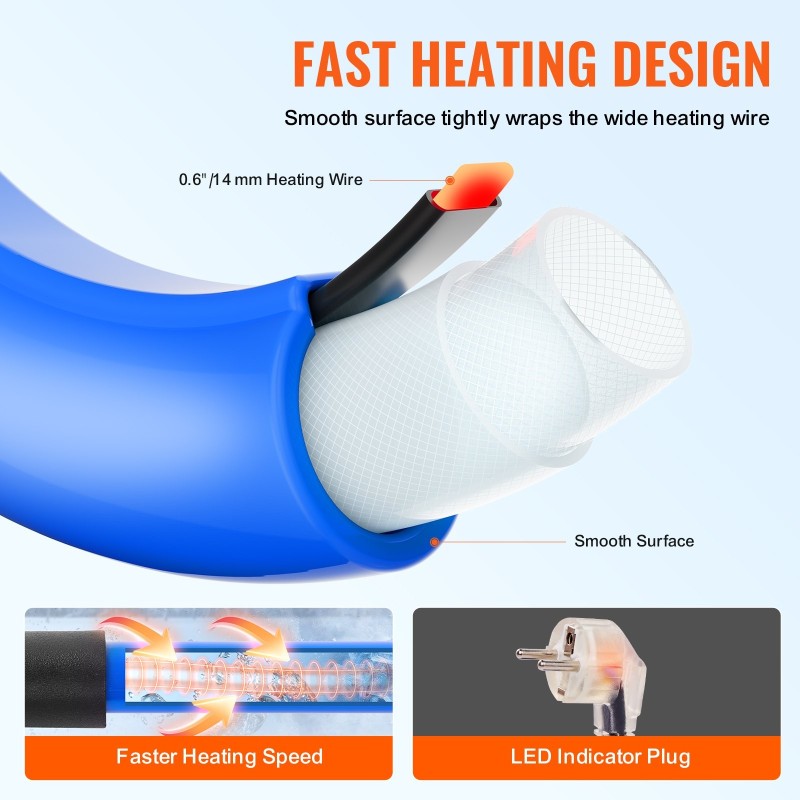 Lämmitettävä PVC-vesiletku 9,1 m 5/8 tuumaa matkailuautoihin pakkaskestävä -42,7 °C