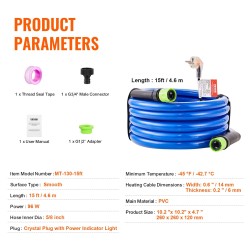 Lämmitettävä PVC-vesiletku 4,6 m juomavesikäyttöön talvikäyttöön jopa -42,7 °C