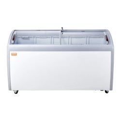 Jäätelön esillepanopakastin 460 L lasikannella 5 lankakorilla 2 liukuovella lukittavilla pyörillä