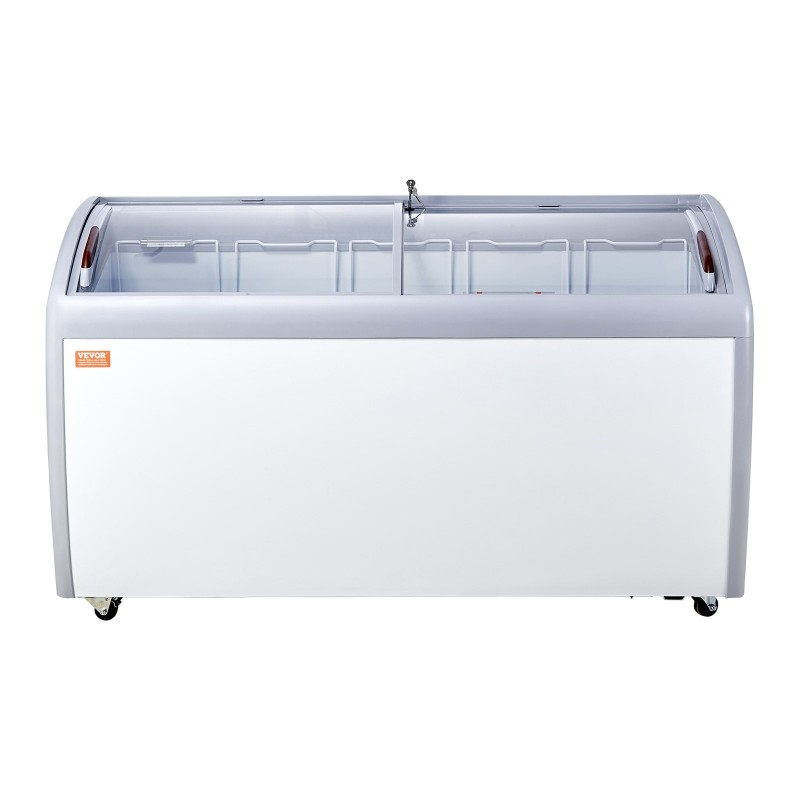 Jäätelön esillepanopakastin 460 L lasikannella 5 lankakorilla 2 liukuovella lukittavilla pyörillä