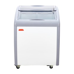 Jäätelövitriini 154 l valkoinen lasikansi 2 lankakoria 2 liukuovea lukittavat pyörät