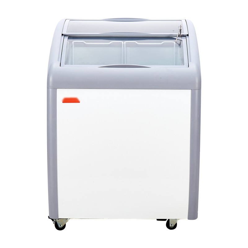 Jäätelövitriini 154 l valkoinen lasikansi 2 lankakoria 2 liukuovea lukittavat pyörät