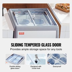 Kaupallinen jäätelövitriini 158 l 4 astiaa lasikansi 2 liukuovea lukittavat pyörät