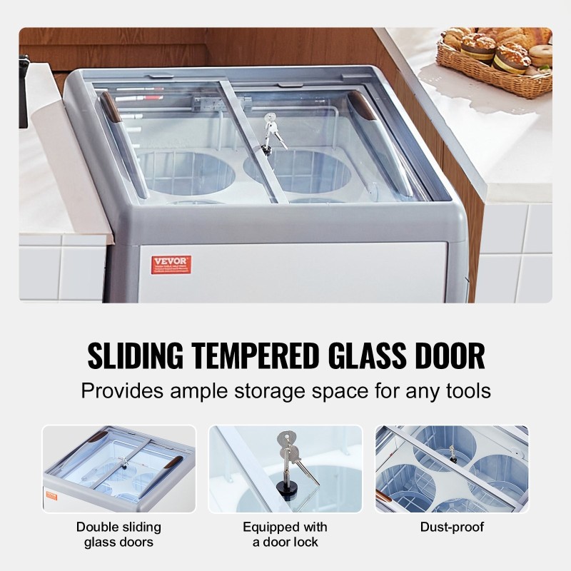 Kaupallinen jäätelövitriini 158 l 4 astiaa lasikansi 2 liukuovea lukittavat pyörät