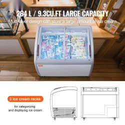 Jäätelöarkkupakastin 264 L lasikannellinen 3 lankakoria valkoinen